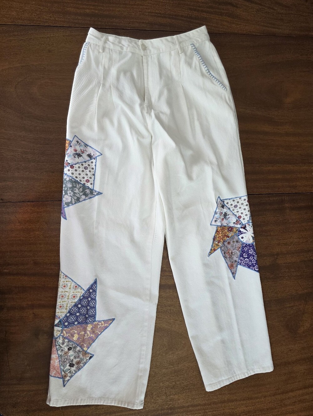 ​Anthropologie Forever That Girl Quilted Patchwork Wide Leg Pants Cream Small